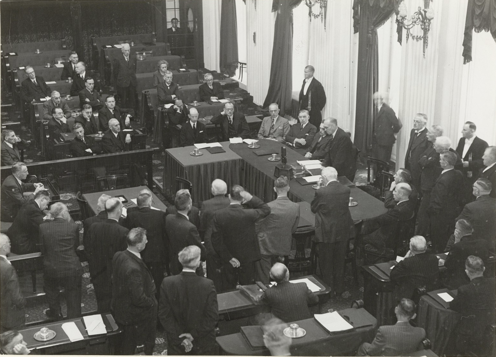 A meeting of the Tweede Kamer (second chamber), or House of Representatives, soon after liberation from Nazi occupation in October 1945.