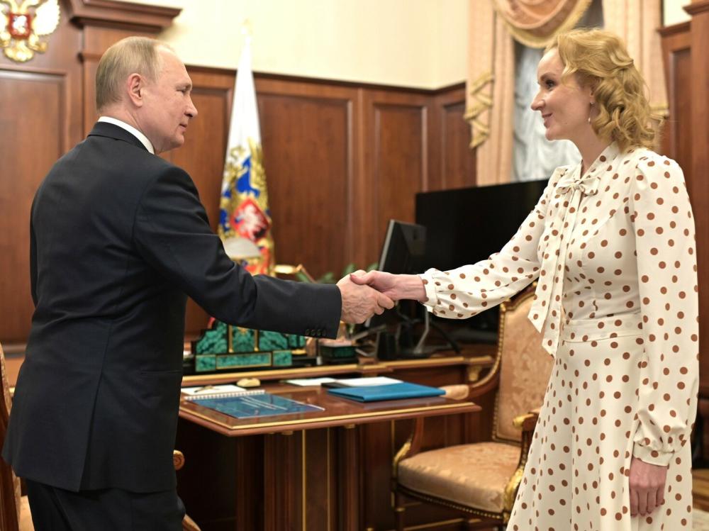 Maria Alekseyevna Lvova-Belova and Vladimir Vladimirovich Putin on March 9, 2022