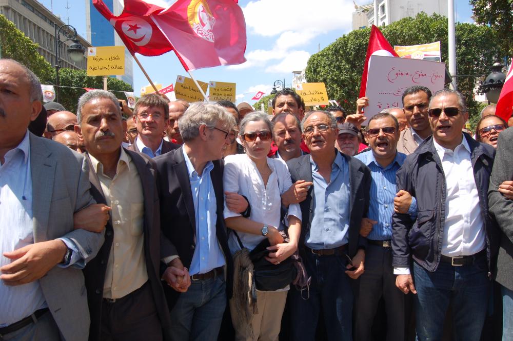 Trade union leaders at the May 1st 2012 protest in Tunis, Tunisia